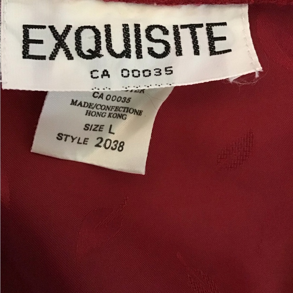 Red satin kimono, red robe with black piping, Size Large, L - Picture 5 of 8